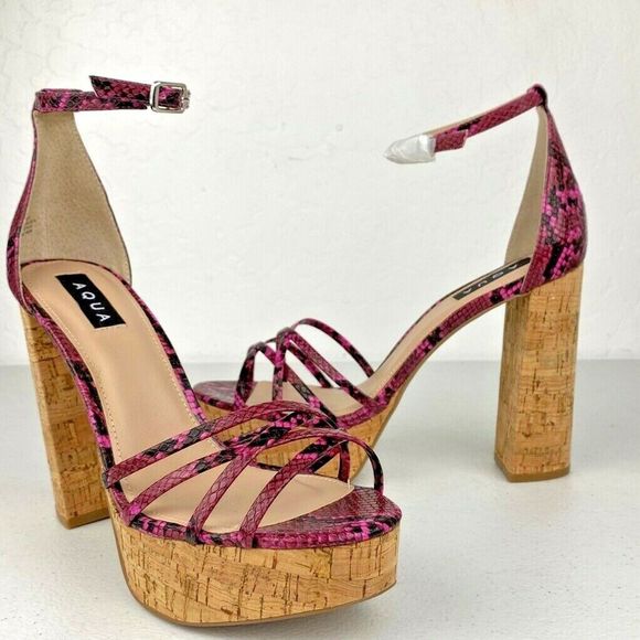 Aqua Milo Platform Heels Shoes Snake Print 10 New - Picture 1 of 11